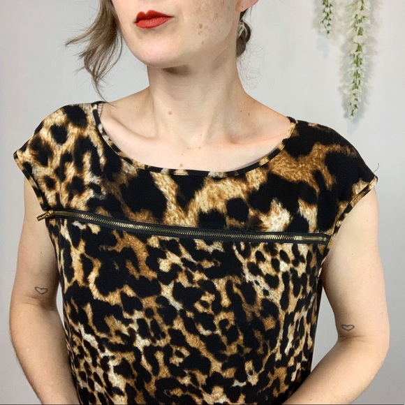 CALVIN KLEIN leopard print gold zipper dress cutout rave 1705 - Picture 8 of 10